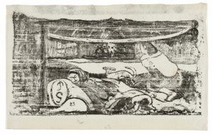 後期木版画のスイートからのタヒチの小屋の内部 作： Paul Gauguin