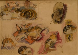 猫と頭 作： Paul Gauguin