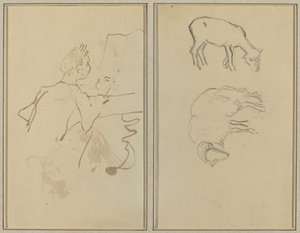 ピアノを弾く男。 二匹の羊[裏] 作： Paul Gauguin