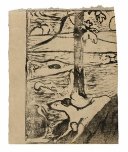 Manao tupapau (彼女は幽霊のことを考える、または幽霊は彼女のことを考える) 作： Paul Gauguin