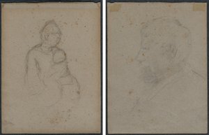 母と子（レクト）、男性の横顔胸像（裏面） 作： Paul Gauguin