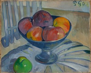 庭の椅子にフルーツボウル。 1890年頃 作： Paul Gauguin