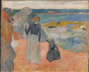 1889年にビーチで。 作： Paul Gauguin