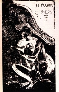 ポール・ゴーギャン「テ・ファルル」（二人は愛し合う）。ポール・ゴーギャン（1848 - 1903）のタヒチ時代のキシログラフィー。1891 - 1897. 作： Paul Gauguin