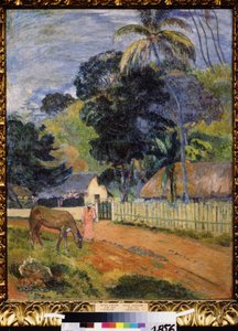 ""Landscape, a horse on the road"" (Landscape. A Horse on a Road) Paul Gauguin (1848-1903) による絵画 1899 Post-Impressionism Dim. 94x73 cm Pushkin Museum Moscow