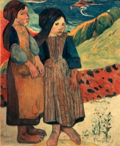 海沿いの小さなブルトンの女性 作： Paul Gauguin