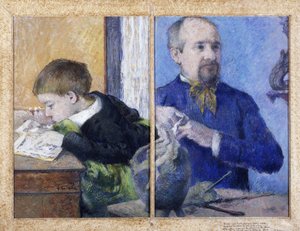 彫刻家ジャン=ポール・オーベ1837-1916と息子のエミール1882年の肖像。 作： Paul Gauguin