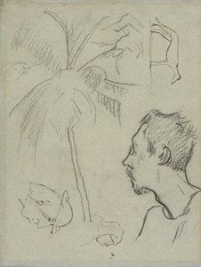チャールズラヴァルのプロファイルとパームツリーおよびその他のスケッチ 作： Paul Gauguin