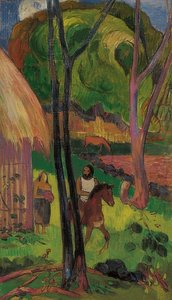 小屋の前の騎手（キャバリア・デヴァントラケース）。 1902 作： Paul Gauguin