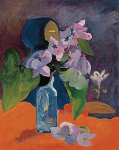 ゴーギャン、ポール・ウジェーヌ・アンリ（1848-1903）による花と偶像のある静物。 キャンバスに油彩、1892年頃、寸法：40,3x32。 クンストハウス チューリッヒ 作： Paul Gauguin