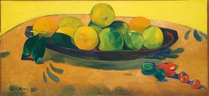 果物と唐辛子のある静物。果物とピーマンのある静物、1892 作： Paul Gauguin
