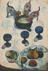3匹の子犬のいる静物画 作： Paul Gauguin