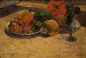 マンゴーとハイビスカスのある静物 作： Paul Gauguin