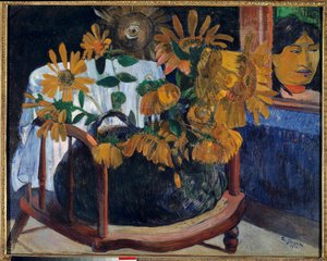アームチェアに咲くひまわり ポール・ゴーギャン（1848-1903）の絵画 1901年 サンクトペテルブルクエルミタージュ美術館