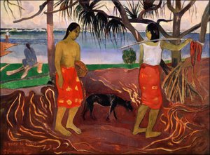 タヒチ：パンダナスの下、ポール・ゴーギャン（1891） 作： Paul Gauguin