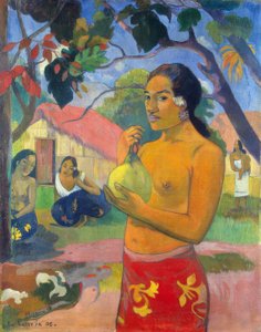 タヒチ：果物を持っている女性（どこに行きますか？）、ポール・ゴーギャン（1893） 作： Paul Gauguin