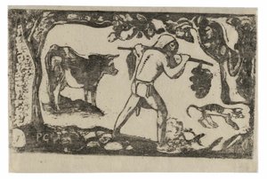 後期木版画の組曲より「バナナを運ぶタヒチ人」 作： Paul Gauguin