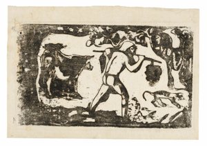 後期木版画の組曲より「バナナを運ぶタヒチ人」 作： Paul Gauguin