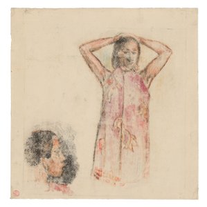 ピンクのパレウを着たタヒチアンガール 作： Paul Gauguin