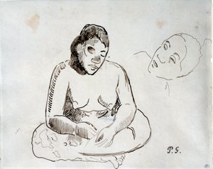 座っているタヒチの女性 ポール・ゴーギャン（1848-1903）によるインクの習作 19世紀 パリ、ルーヴル美術館 作： Paul Gauguin