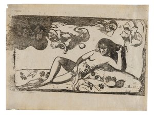 Te arii vahine-opoi（マンゴスに疲れた女）、後期木版画組曲より 作： Paul Gauguin