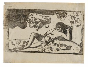 Te arii vahine-opoi（マンゴスに疲れた女）、後期木版画組曲より 作： Paul Gauguin