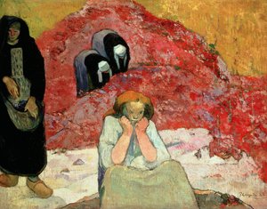 アルルでのブドウの収穫。 &39;Miseres Humaines&39;、1888（ジュートの荒布に油彩） 作： Paul Gauguin