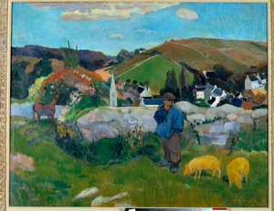 ポール・ゴーギャン（1848-1903）が描いた1888年のブルターニュ地方の「豚の保護者」。 作： Paul Gauguin