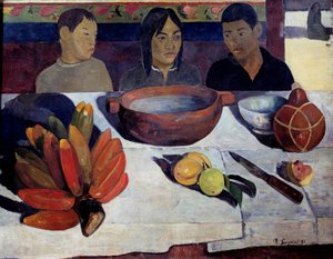 テーブルでの食事やバナナのヤングタヒチアン。ポール・ゴーギャン（1848-1903）の絵画 1891年 日。0,73 x 0,92 m Paris, musee d