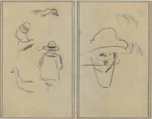 2 人のブルトン人像と 2 羽のガチョウの習作。 帽子をかぶった男 [裏面] 作： Paul Gauguin