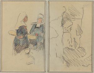 2 人のブルトン女性; 風景 [レクト] 作： Paul Gauguin