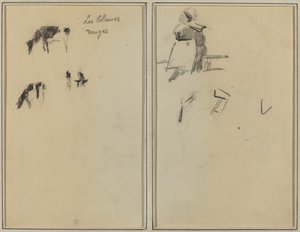 二頭の牛; 座っているブルトンの女性 [裏面] 作： Paul Gauguin