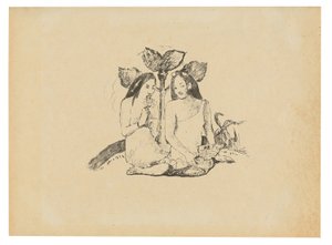しゃがむ二人のマオリ女性 作： Paul Gauguin