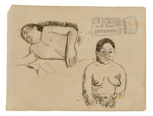 2人のタヒチ女性とマルケサンの耳栓 作： Paul Gauguin