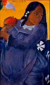 マンゴーを持っているタヒチの女性 作： Paul Gauguin