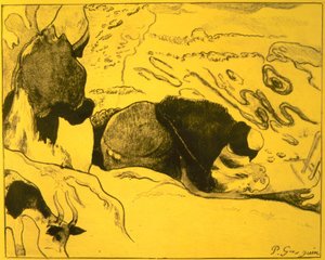組曲「ヴォルピーニ」からの洗濯女: デッサンの石版画、1889., 1889. 作： Paul Gauguin