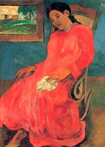 赤いドレスの女」、1891年。 作： Paul Gauguin