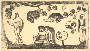 女性、動物、そして葉、1898年。 作： Paul Gauguin