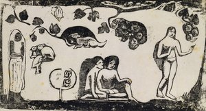 女性、動物、葉;女性、動物、葉、1895-1903 作： Paul Gauguin