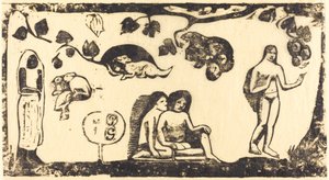 女性、動物、葉 1895年以降の女性、動物、葉。 作： Paul Gauguin