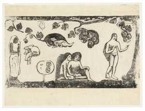後期木版画集より女性、動物、葉 作： Paul Gauguin
