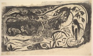 角のある木版画、1898-99年。 作： Paul Gauguin