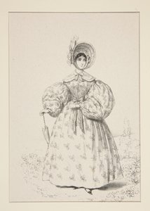 散歩にて。1835年5月。英国製モスリンのドレス、...