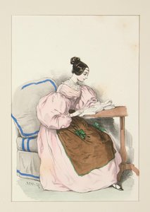 AT HOME（1835年9月）のカンブリックドレス 作： Paul Gavarni