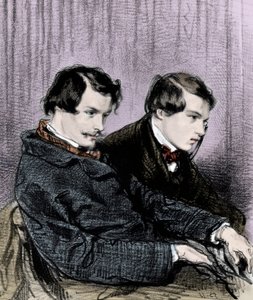 ゴンクール兄弟 - エドモンド・ド・ゴンクール(1822-1886)とジュール・ド・ゴンクール(1830-1870)が劇場の箱の中で 作： Paul Gavarni