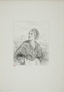 仮面と顔：グラスワインを怖がる女性… 作： Paul Gavarni
