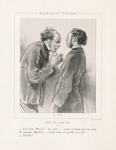 マスクと顔：こことそこに、1850年代。 作： Paul Gavarni