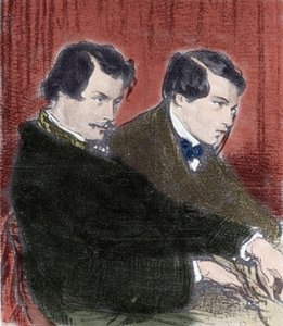 エドモンド・ゴンクール（1822-1896）とジュール・ゴンクール（1830-1870）の兄弟作家の肖像。ポール・ガヴァルニ（1804-1866）によるドローイング 19世紀 作： Paul Gavarni