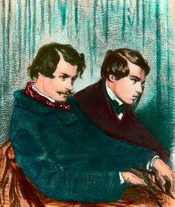 エドモン・ゴンクール（1822-1896）とジュール・ゴンクール（1830-1870）の兄弟作家の肖像。ポール・ガヴァルニ（1804-1866）によるドローイング 作： Paul Gavarni