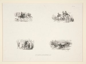 4 つの科目: 騎兵隊。 4 人の子供; 小さな子供を抱えた農民の女性。 旅行者 作： Paul Gavarni